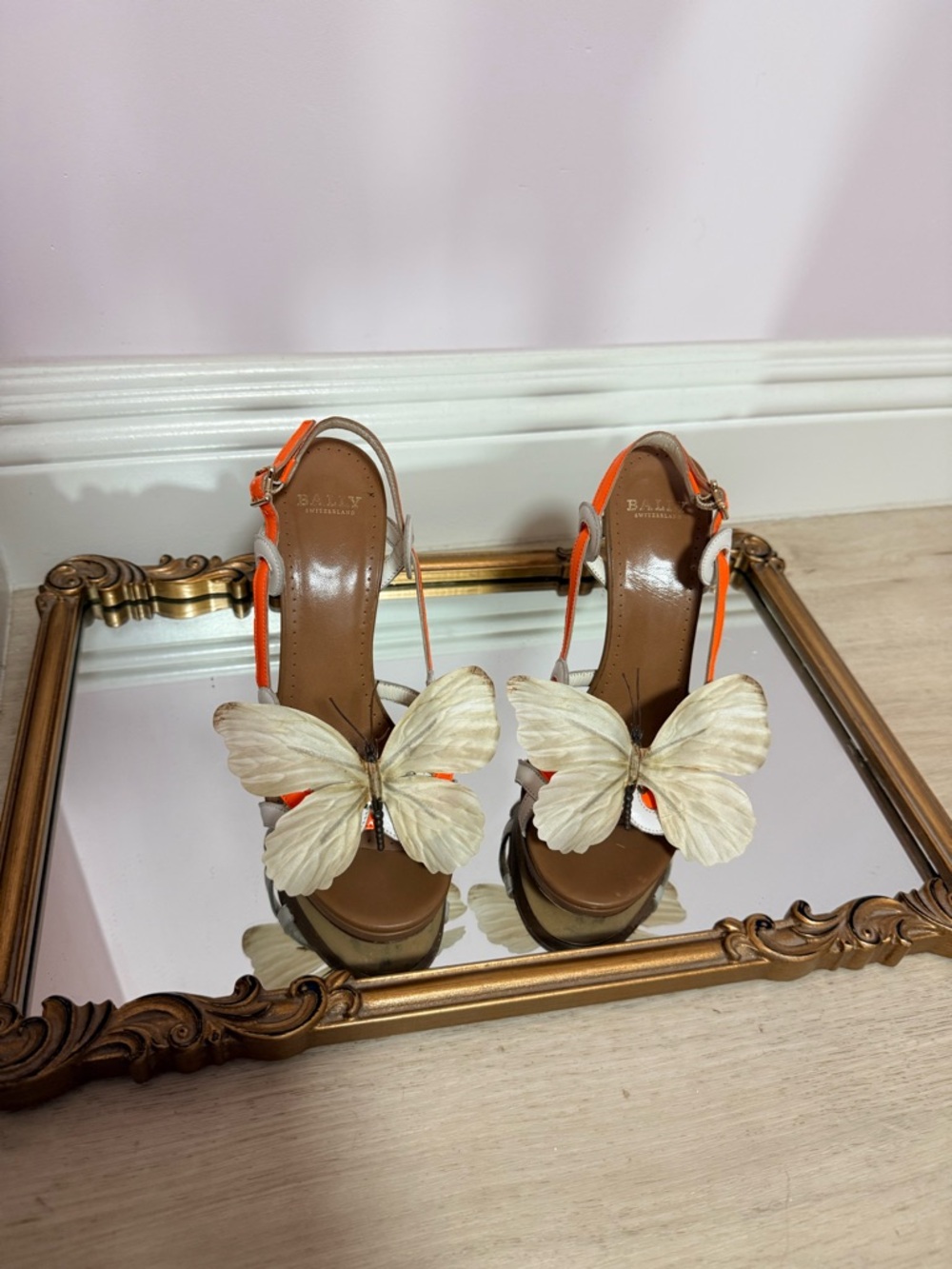 Bally orchid flowers slingback shoes sandals sz 6.5 orange white heels $850
